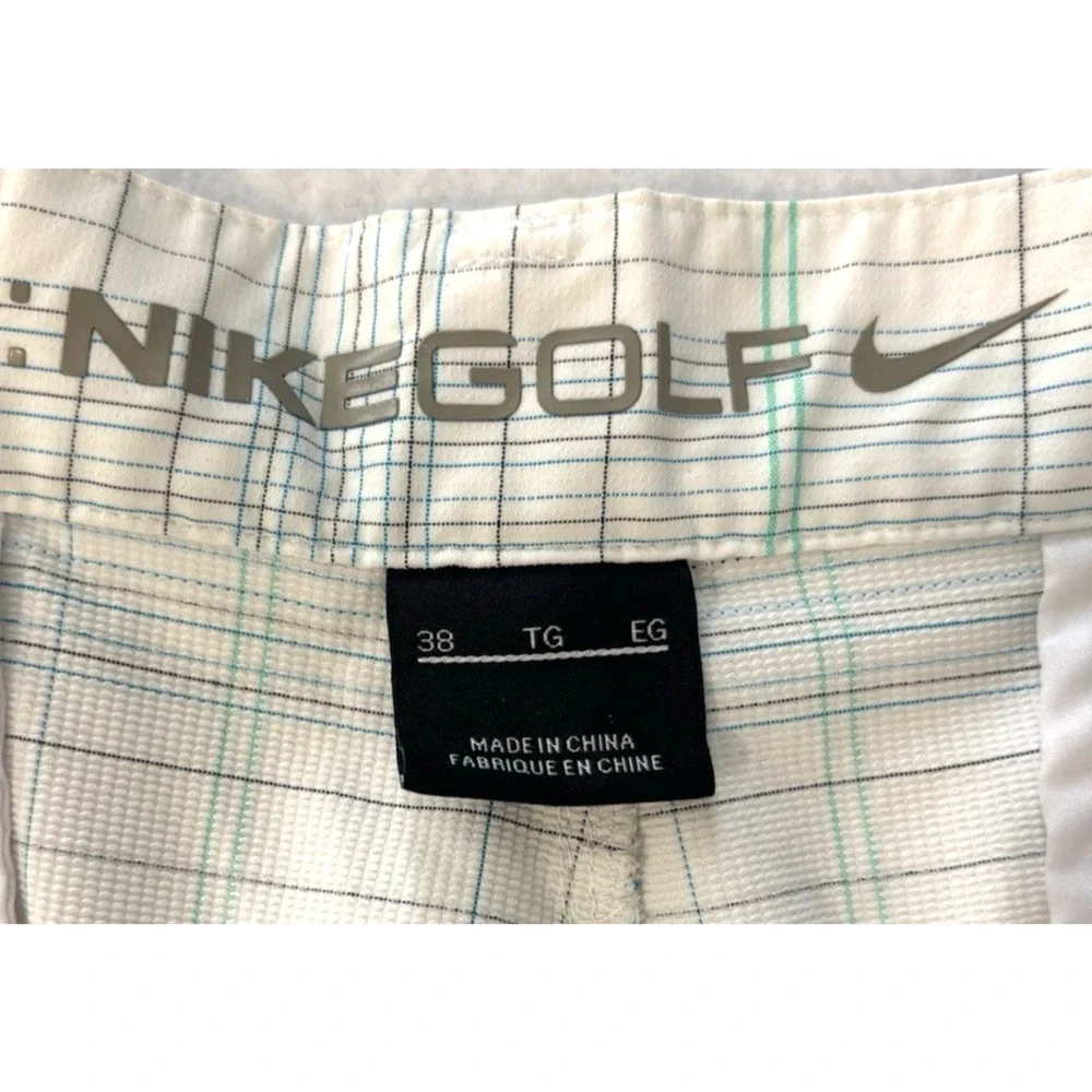 Nike Golf‎ Shorts Plaid Shorts White Green Blue Lightweight Performance Size 38